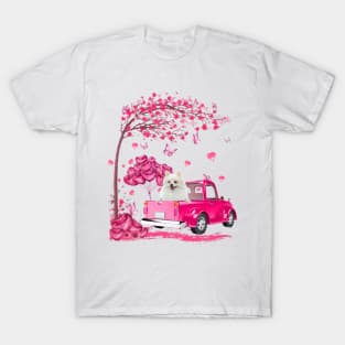 Valentine's Day Love Pickup Truck White Pomeranian T-Shirt